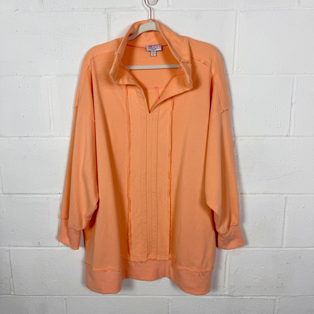 Moco Boutique French Terry Tunic Plus SZ 3XL Peach Raw Edges Cozy Relaxed Casual